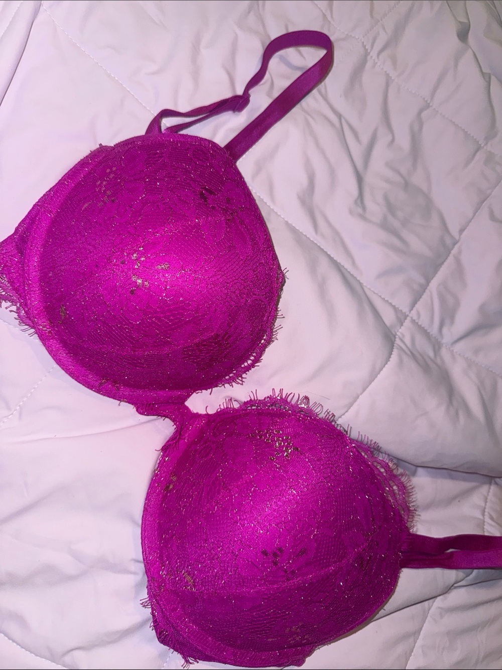 Victoria’s Secret Magenta and Gold Lace Push-Up Bra 36C